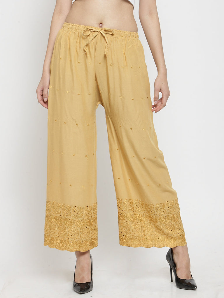 Women's Fawn Chikankari Rayon Palazzo