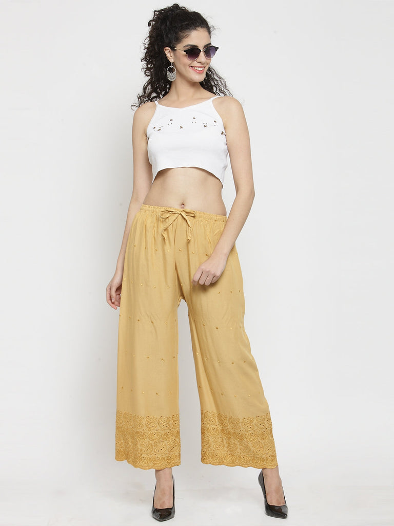 Women's Fawn Chikankari Rayon Palazzo