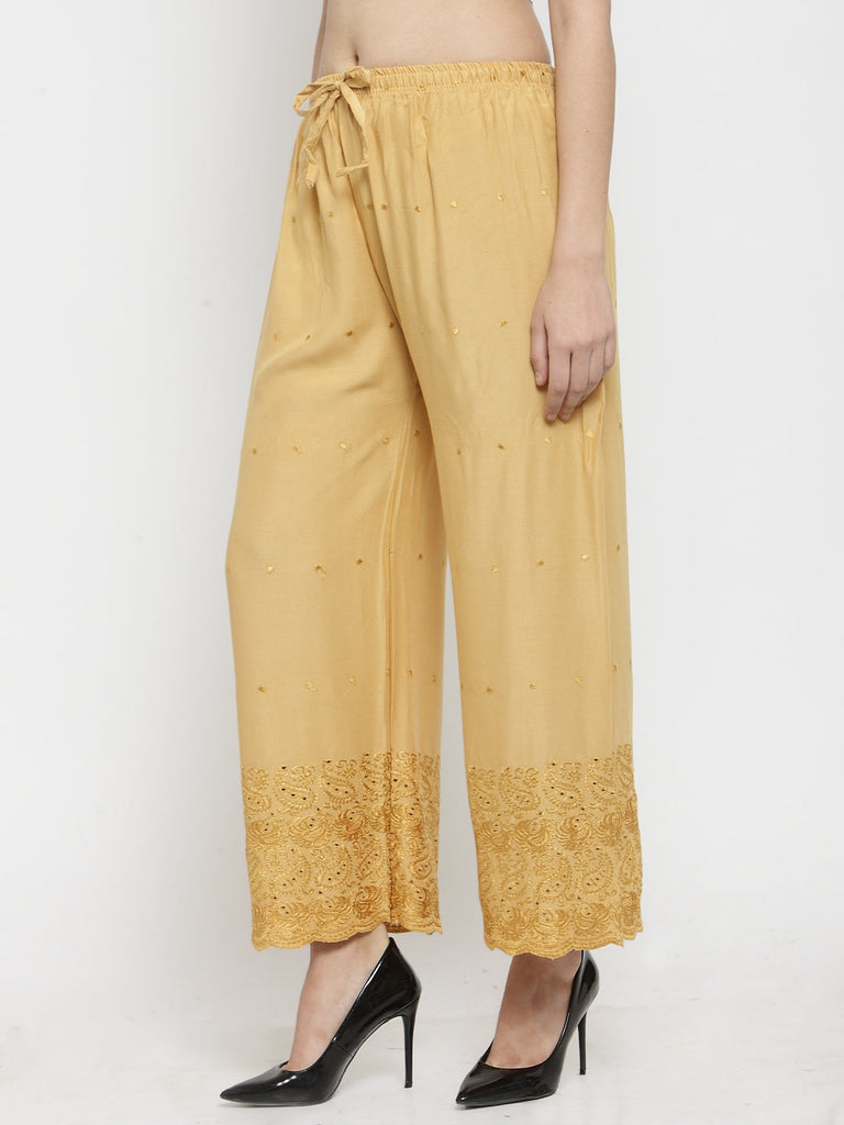Women's Fawn Chikankari Rayon Palazzo