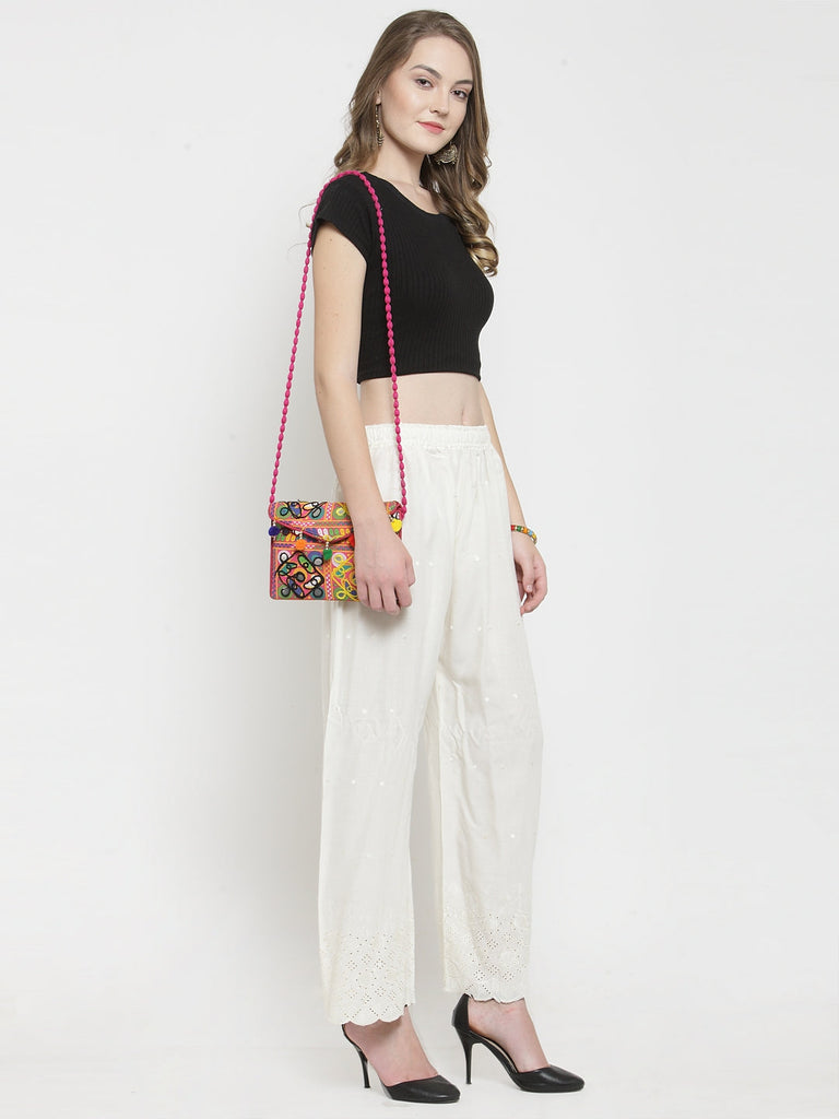 Women's Off-White Chikankari Rayon Palazzo