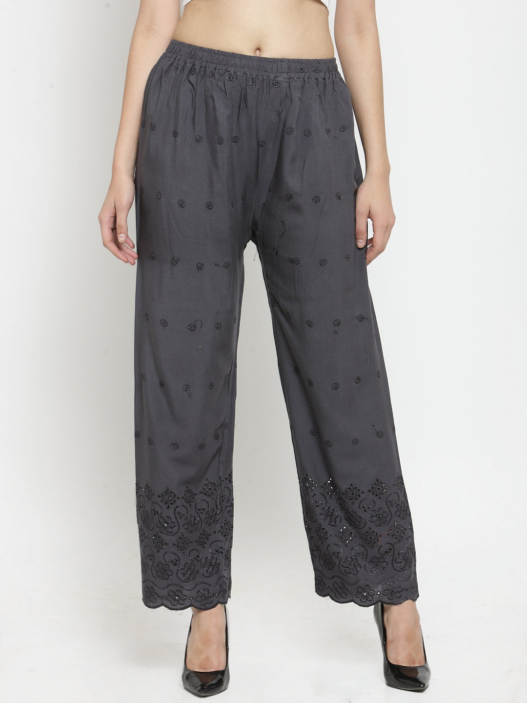 Women's Grey Chikankari Rayon Palazzo