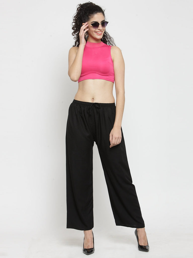 Women's Black Solid Rayon Palazzo