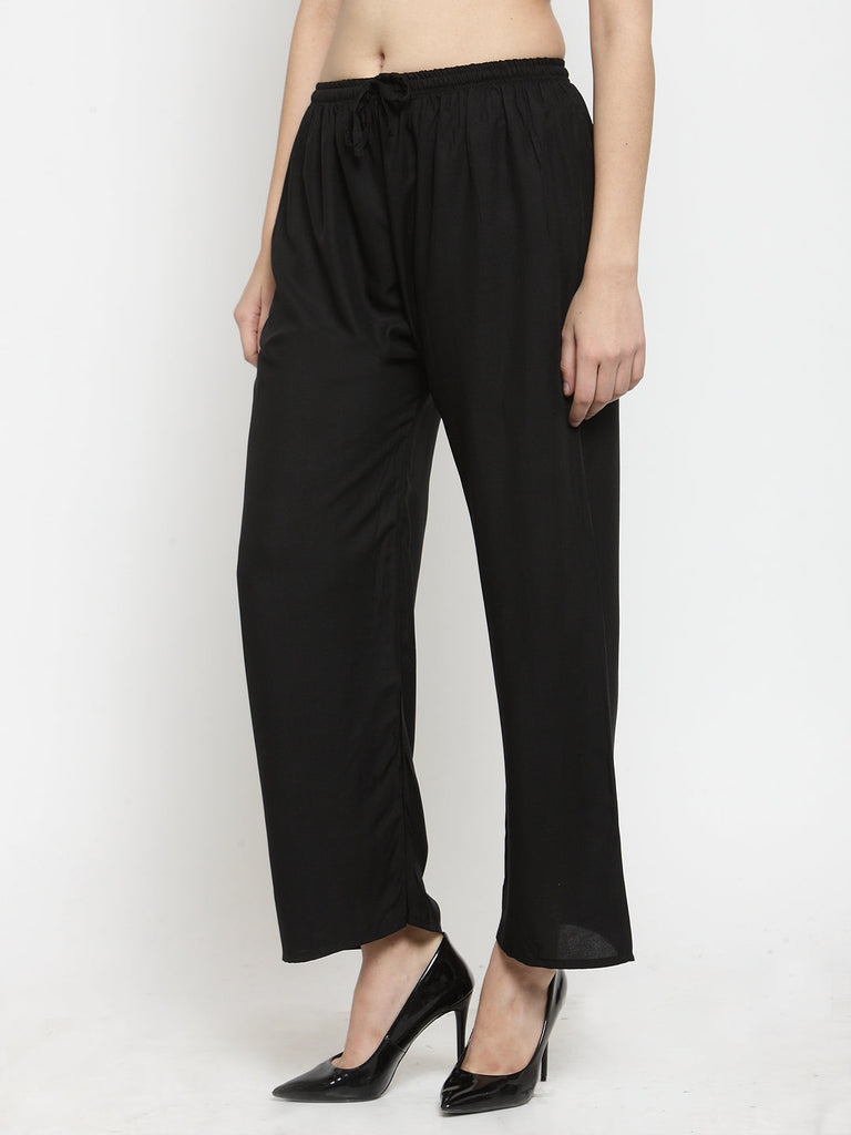 Women's Black Solid Rayon Palazzo