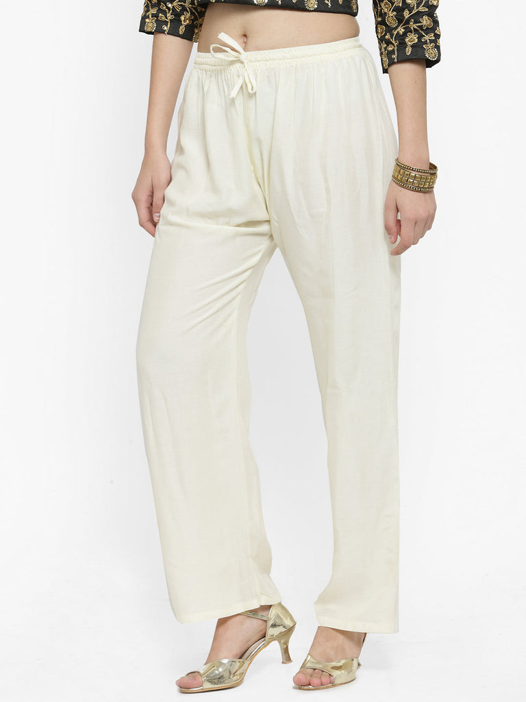 Women's Off-White Solid Rayon Palazzo