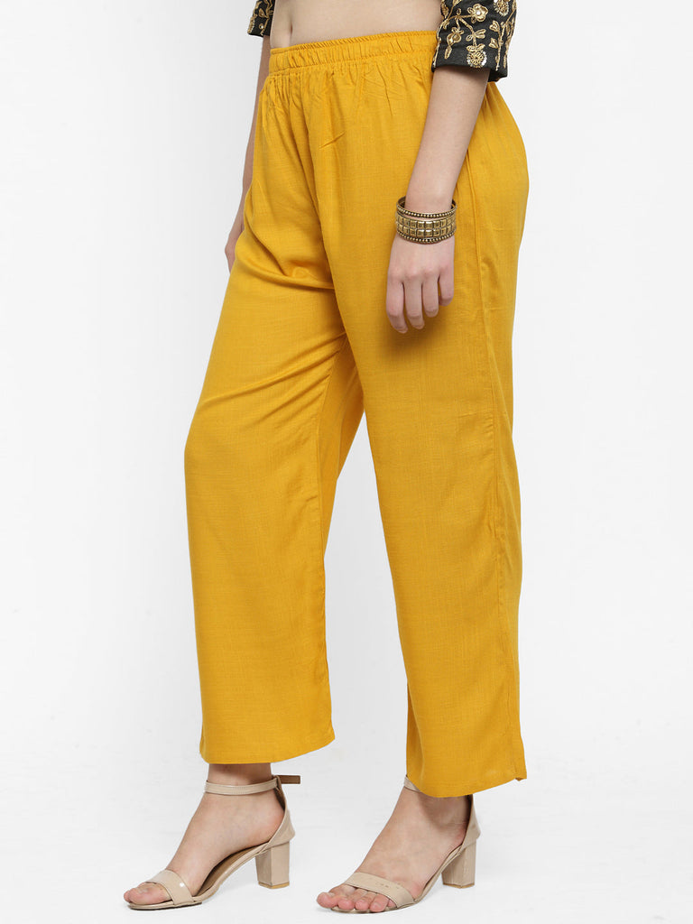 Women's Mustard Solid Rayon Palazzo