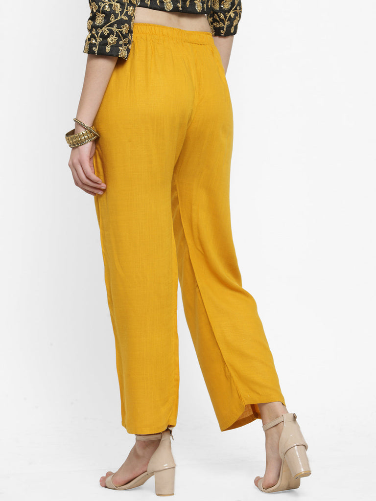 Women's Mustard Solid Rayon Palazzo