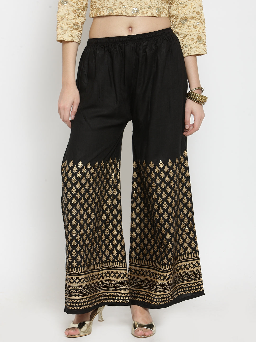 Women's Black Printed Rayon Palazzo