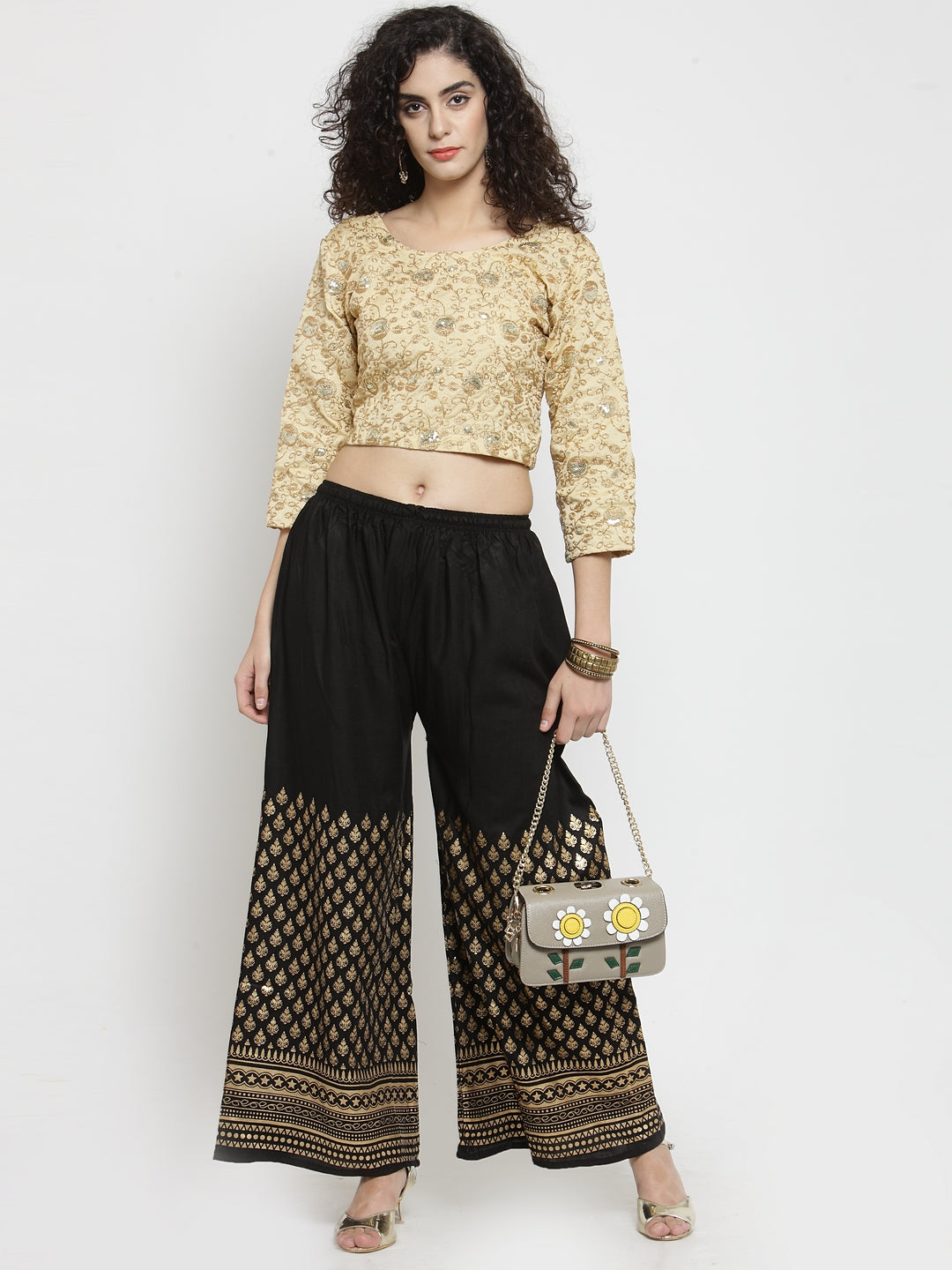 Women's Black Printed Rayon Palazzo