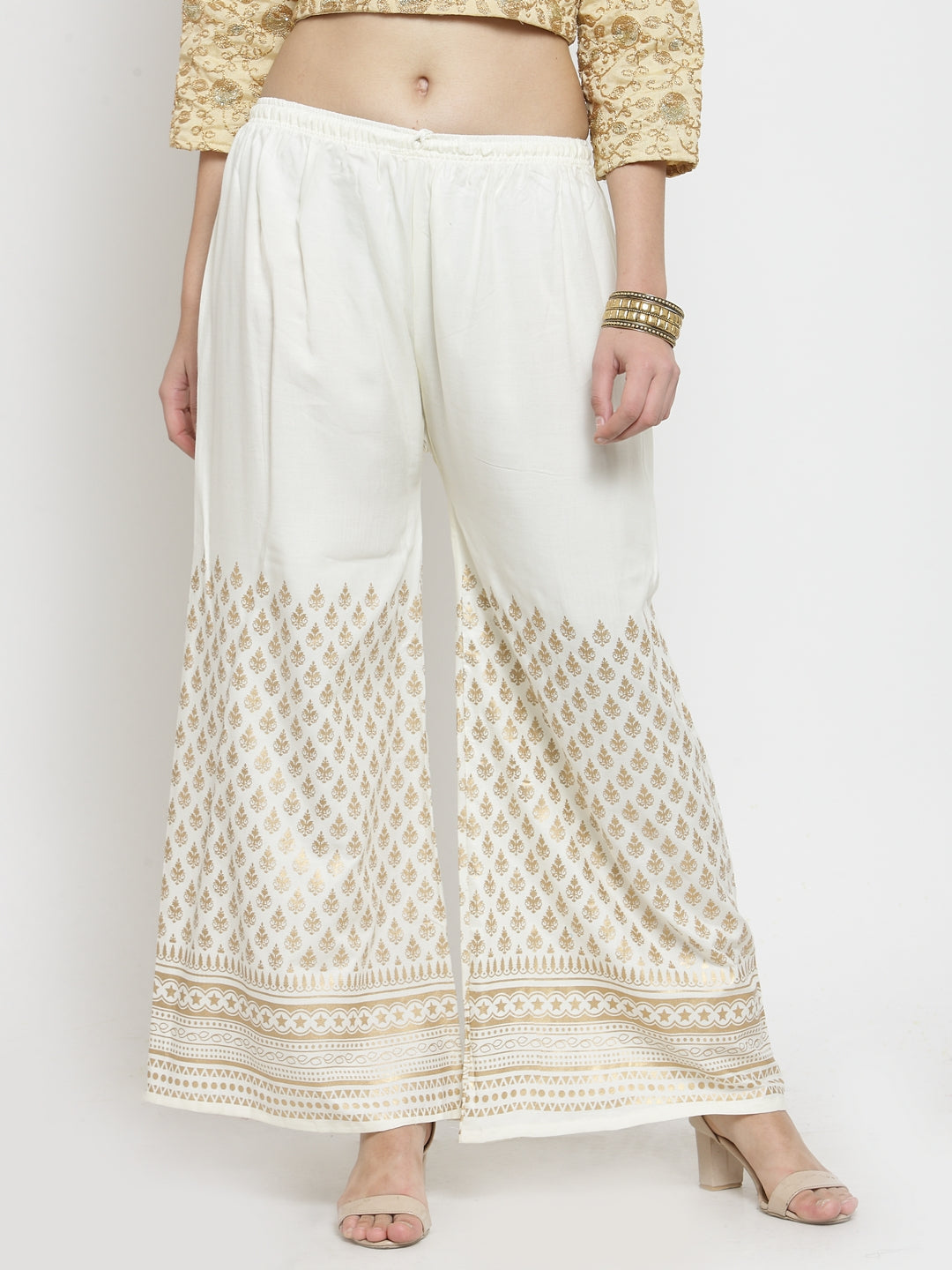 Women's Off-White Printed Rayon Palazzo