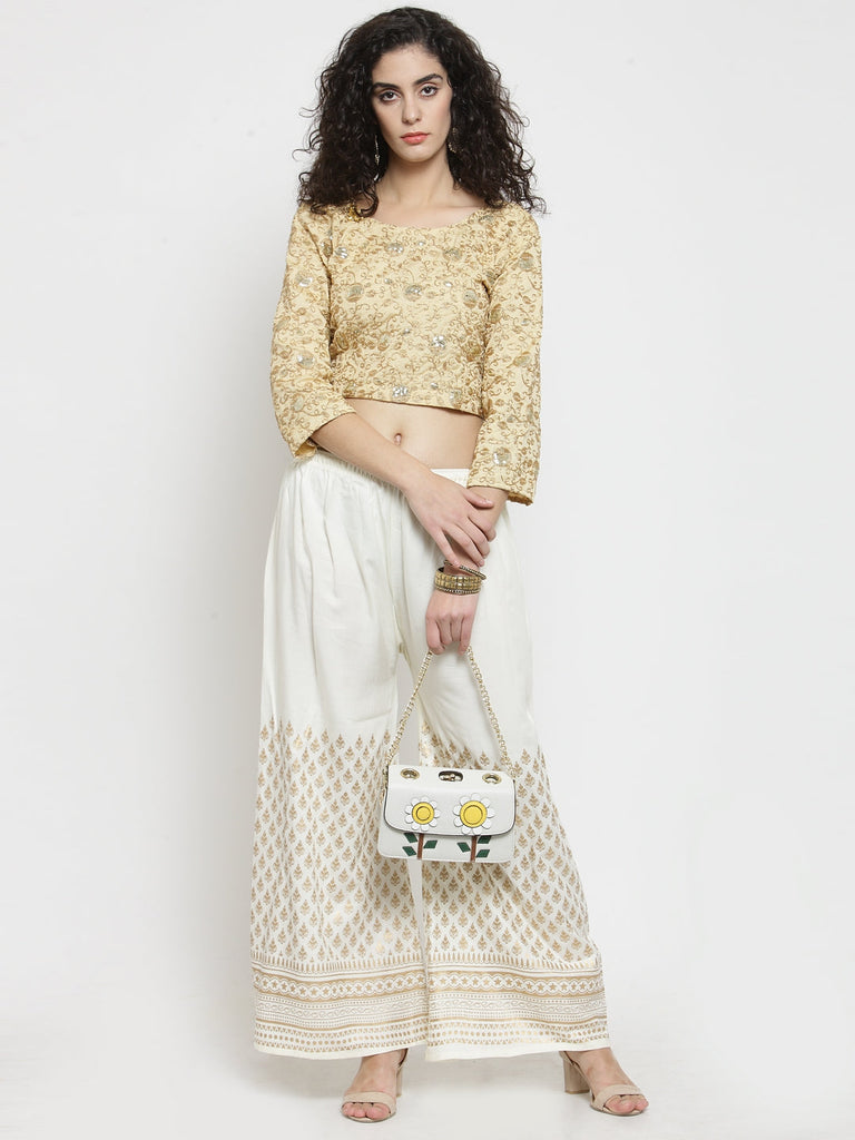 Women's Off-White Printed Rayon Palazzo