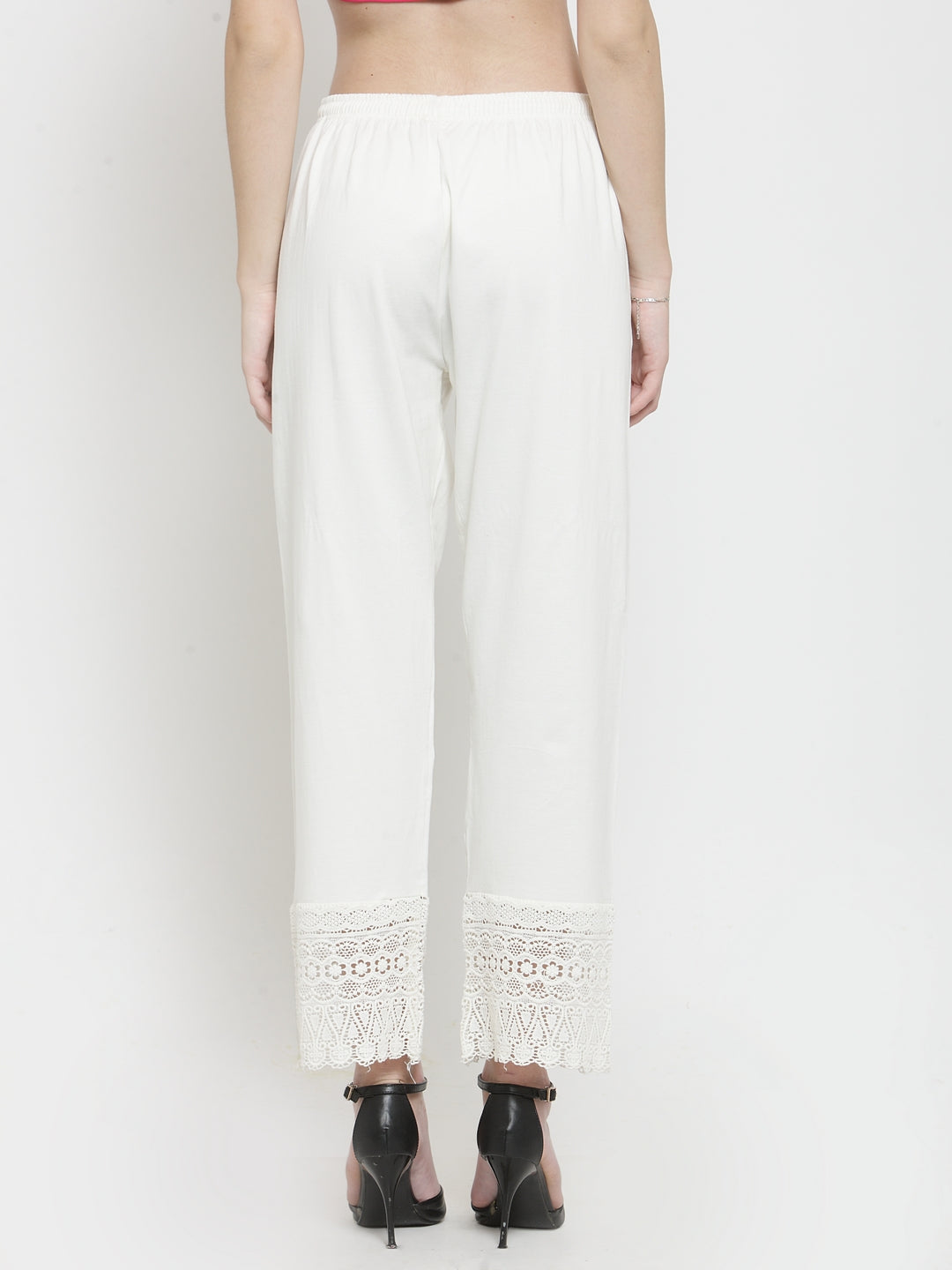 Women's Off-White Viscose Lace Palazzo - Wahe-NOOR