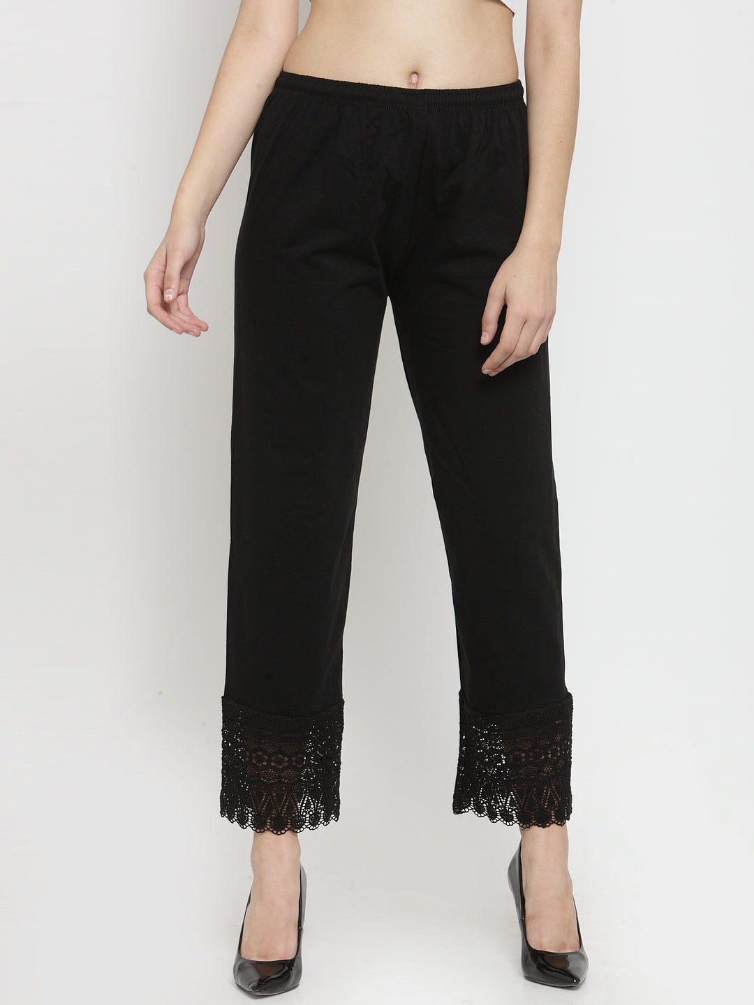 Women's Black Viscose Lace Palazzo