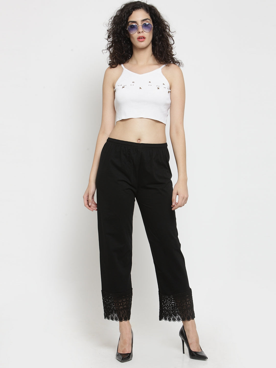 Women's Black Viscose Lace Palazzo