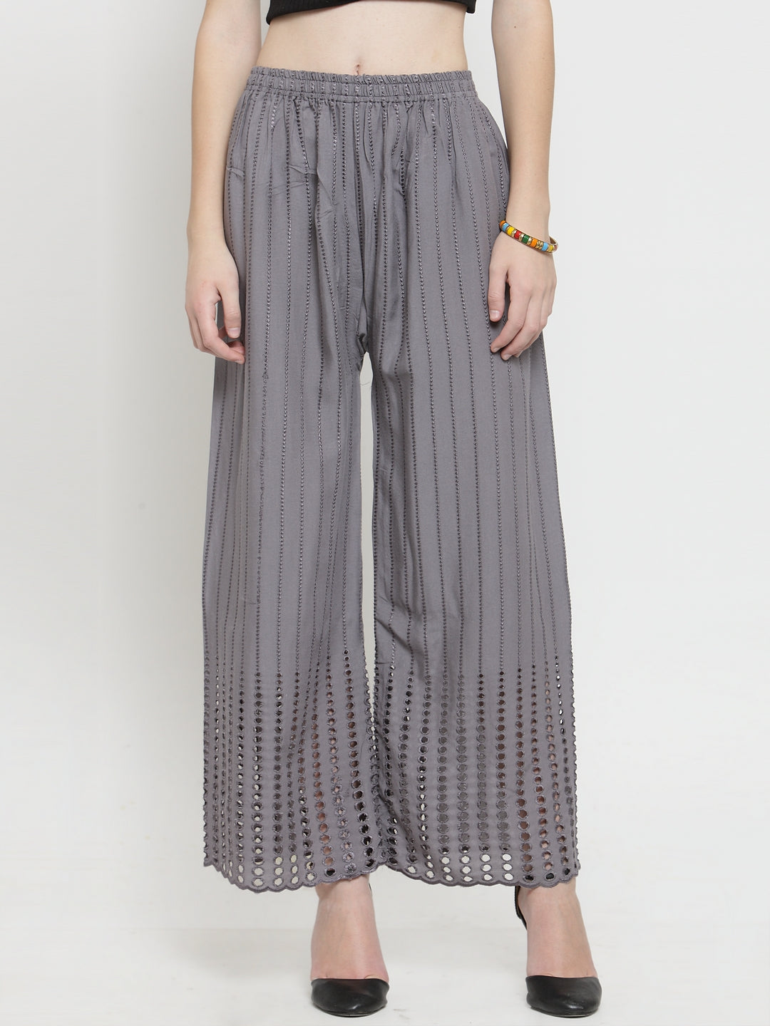 Women's Grey Rayon Straight Palazzo