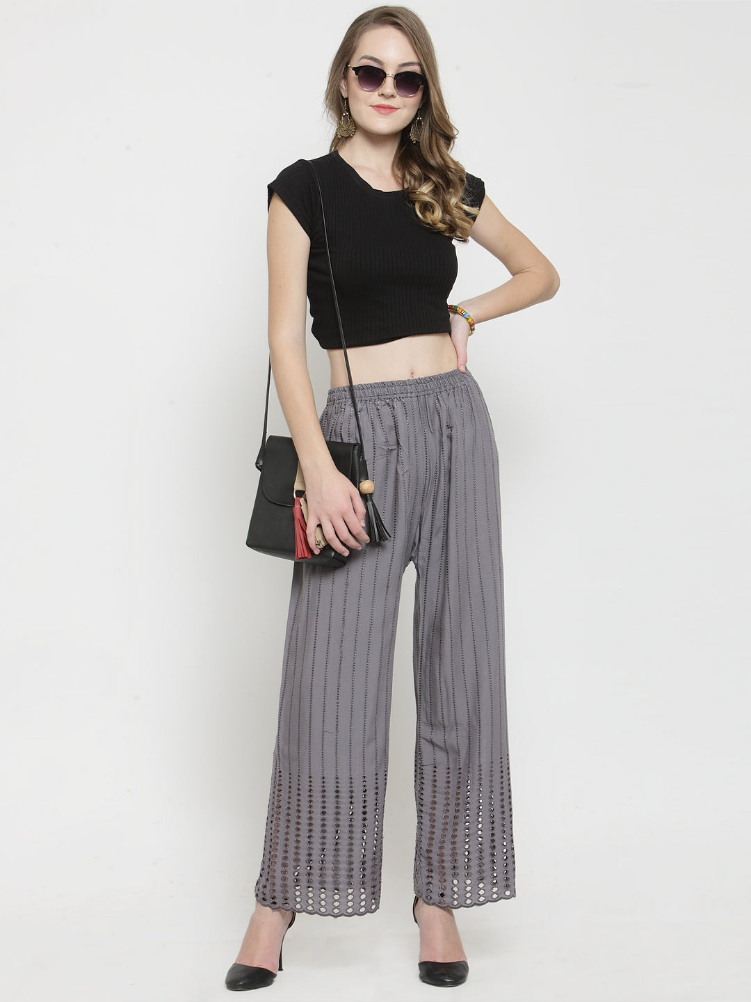 Women's Grey Rayon Straight Palazzo