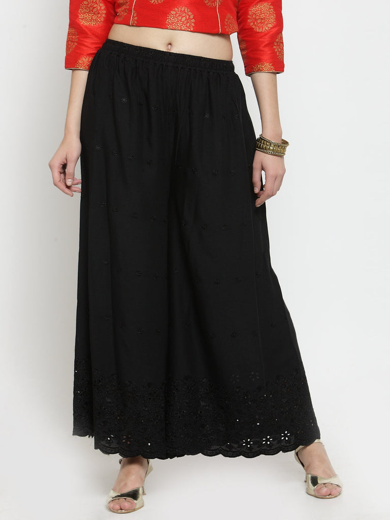 Women's Black Half Chikankari Rayon Sharara