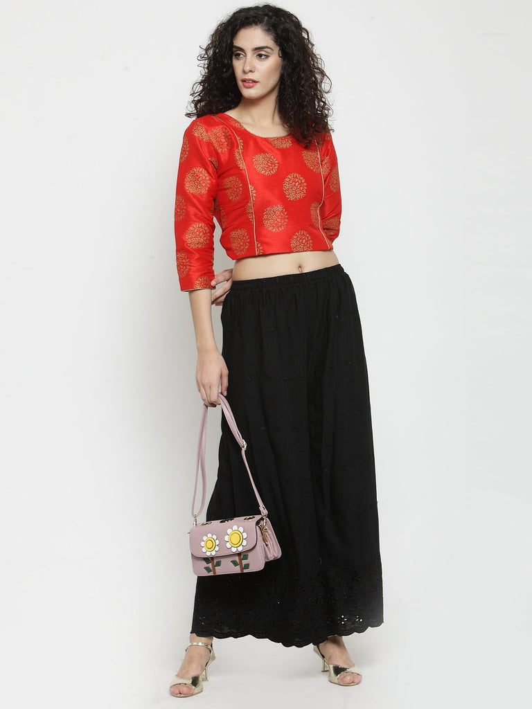 Women's Black Half Chikankari Rayon Sharara