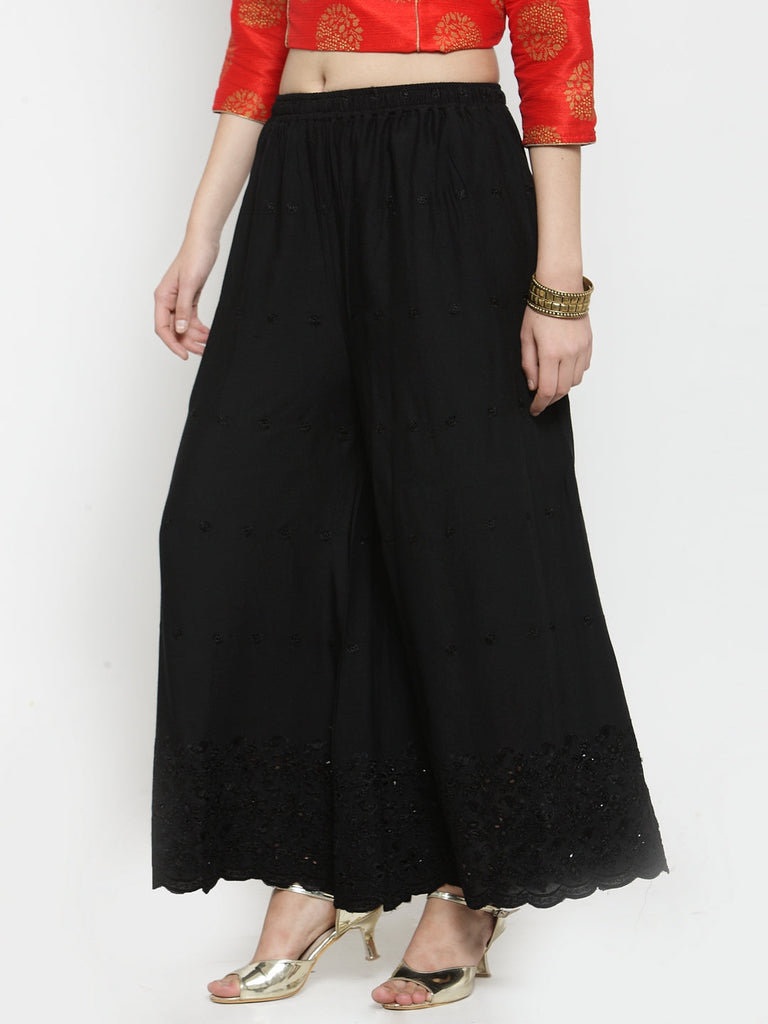 Women's Black Half Chikankari Rayon Sharara