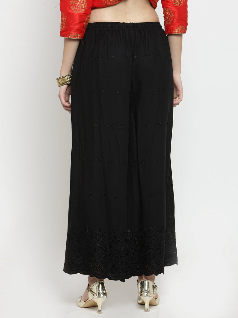 Women's Black Half Chikankari Rayon Sharara