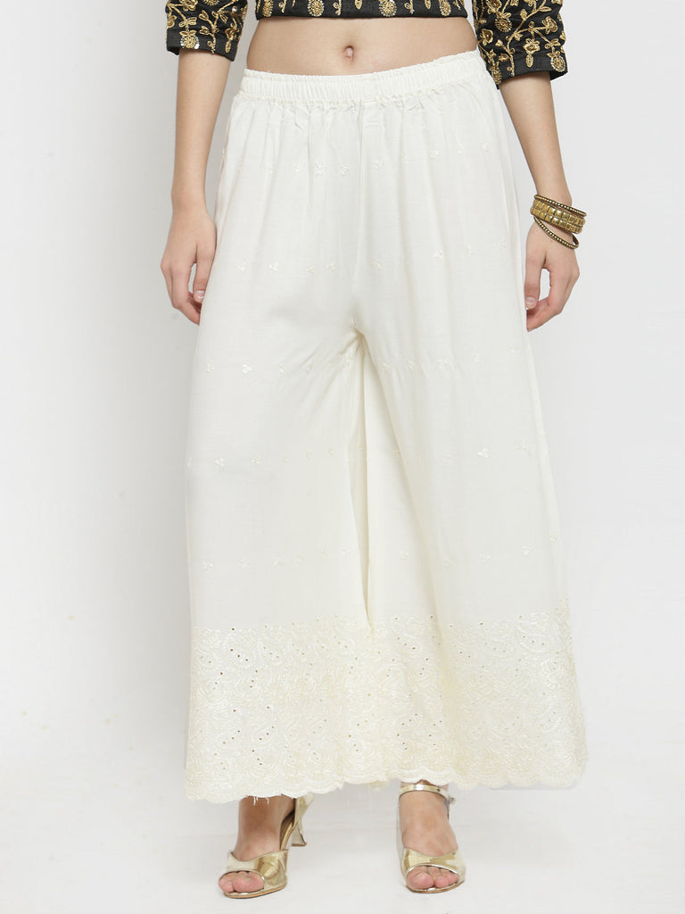 Women's Off-White Half Chikankari Rayon Sharara