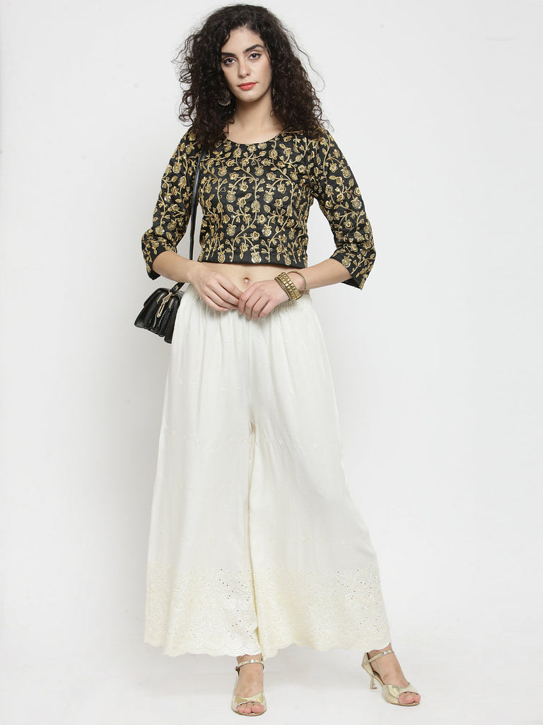 Women's Off-White Half Chikankari Rayon Sharara