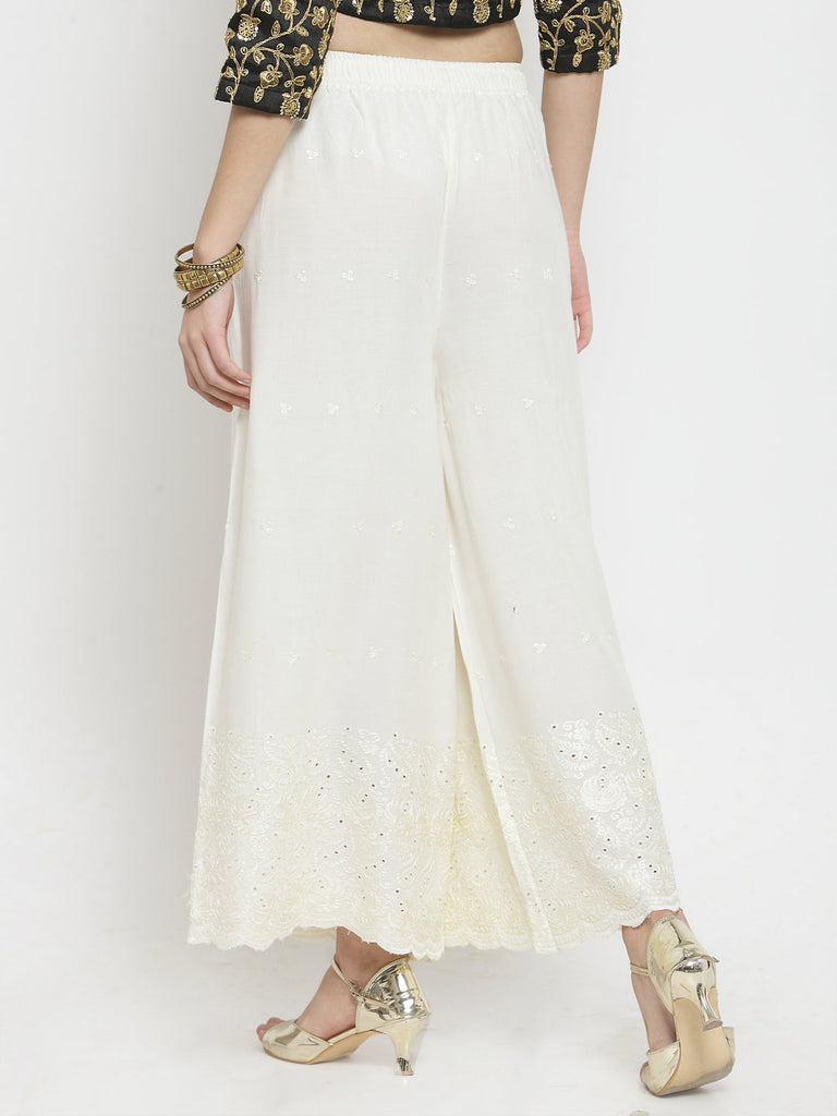 Women's Off-White Half Chikankari Rayon Sharara