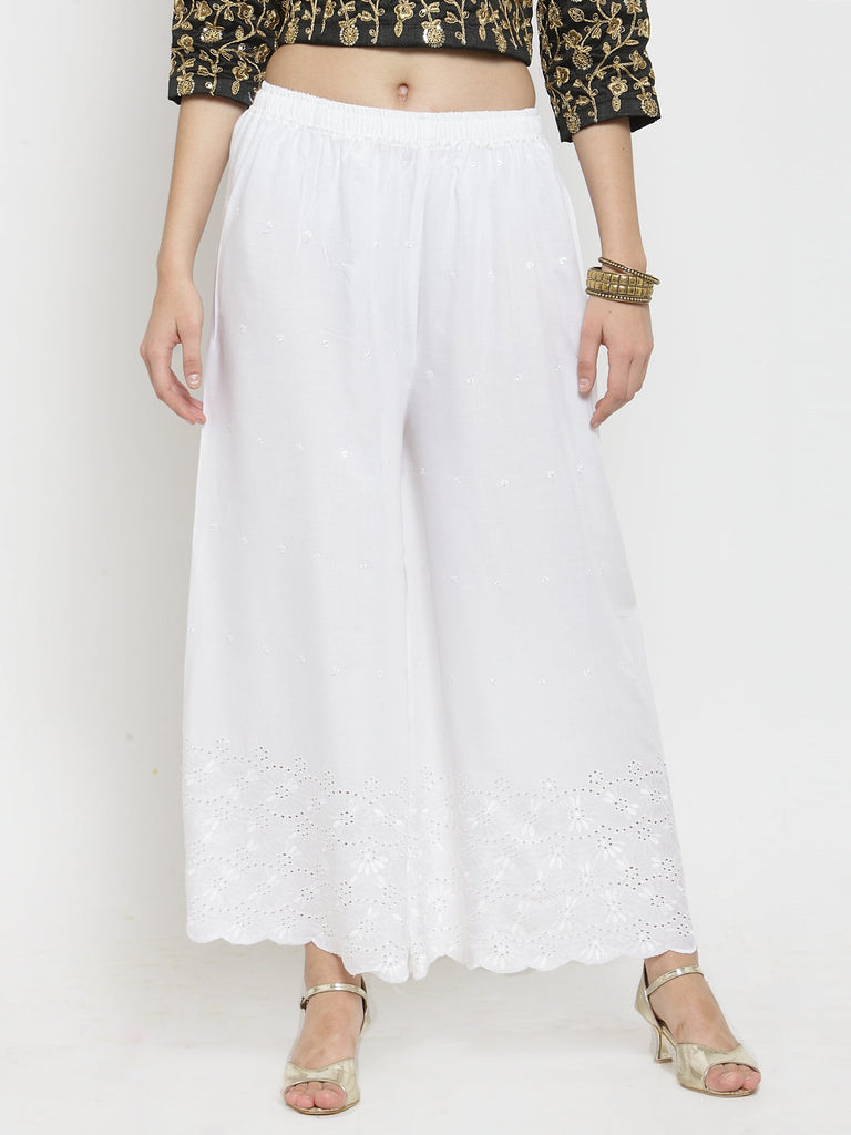Women's White Half Chikankari Rayon Sharara