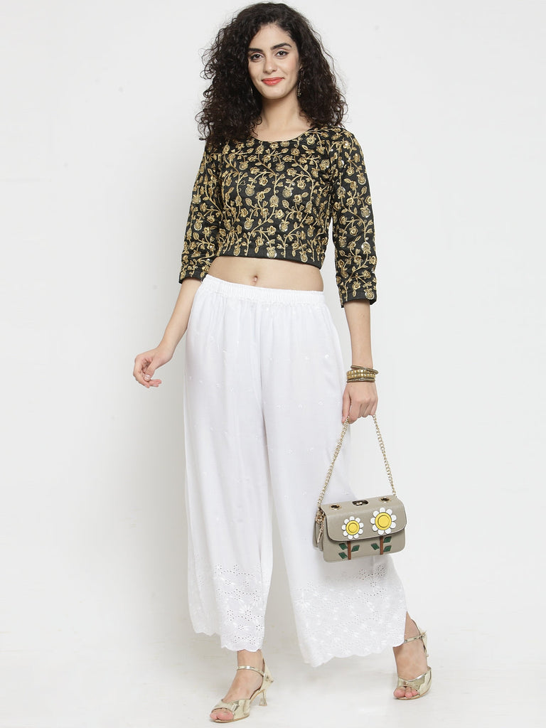 Women's White Half Chikankari Rayon Sharara