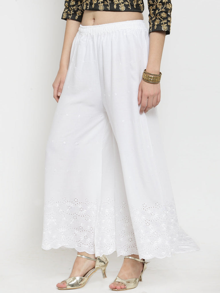 Women's White Half Chikankari Rayon Sharara