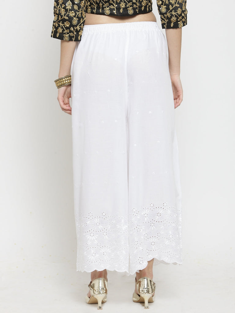 Women's White Half Chikankari Rayon Sharara