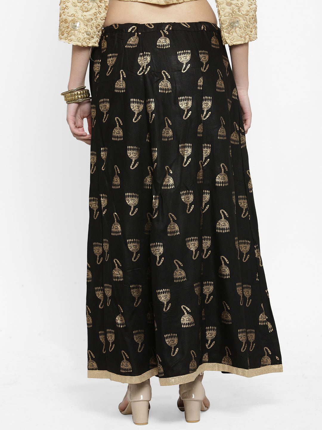 Women's Black Printed Maxi Skirt - Wahe-NOOR