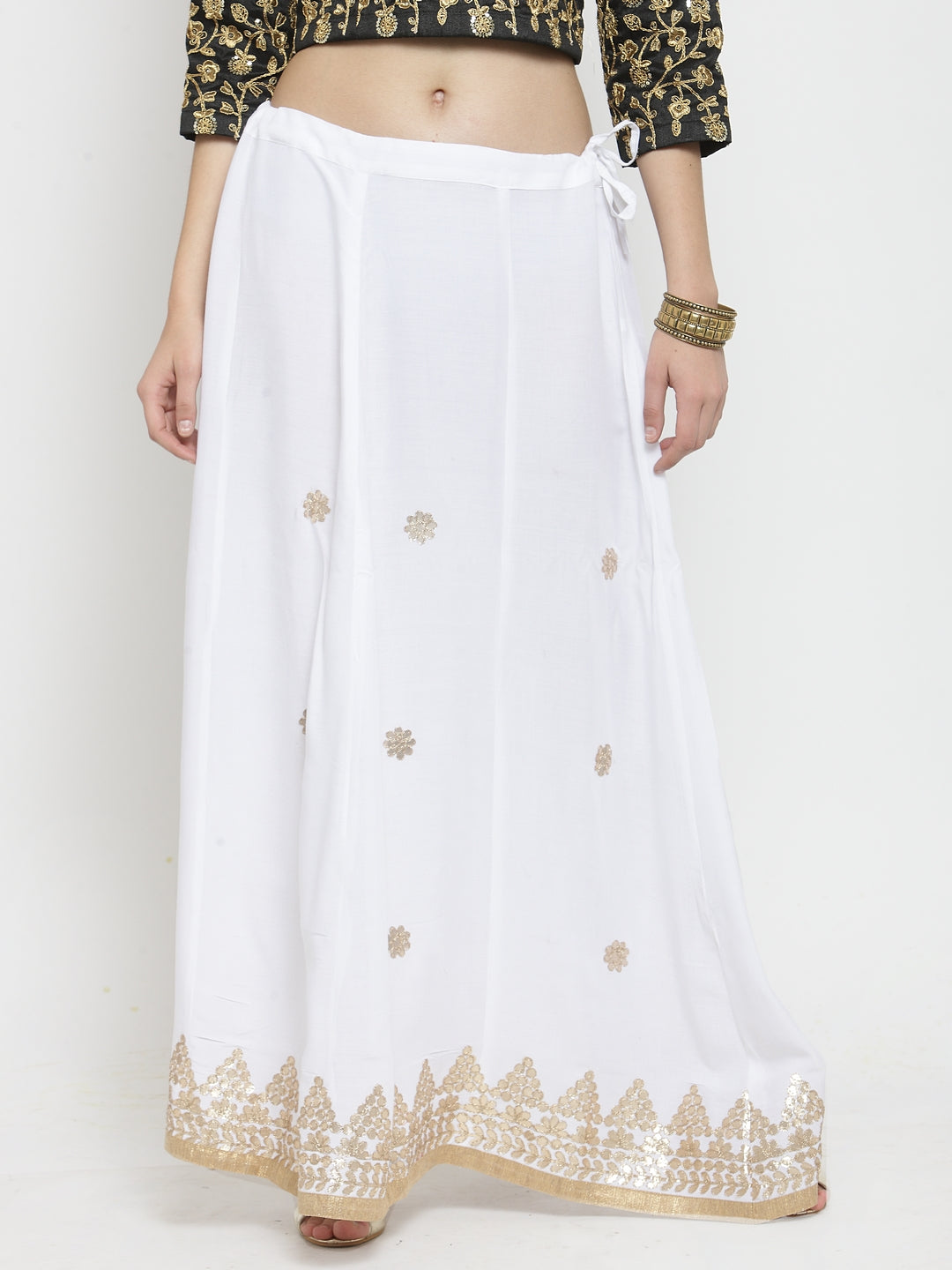 Women's White Gotta Patti Rayon Skirt - Wahe-NOOR