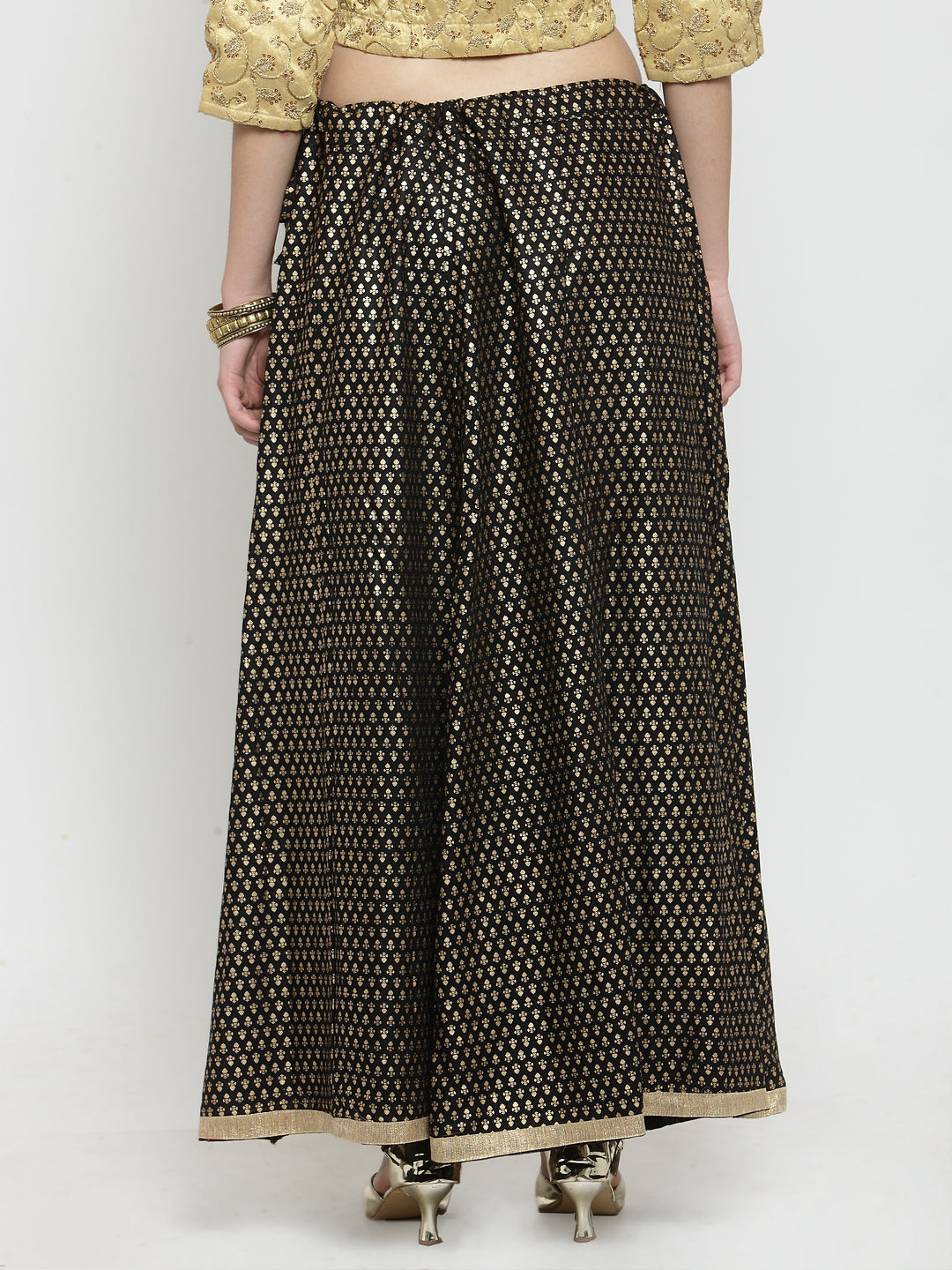 Women's Black Printed Rayon Maxi Skirt - Wahe-NOOR