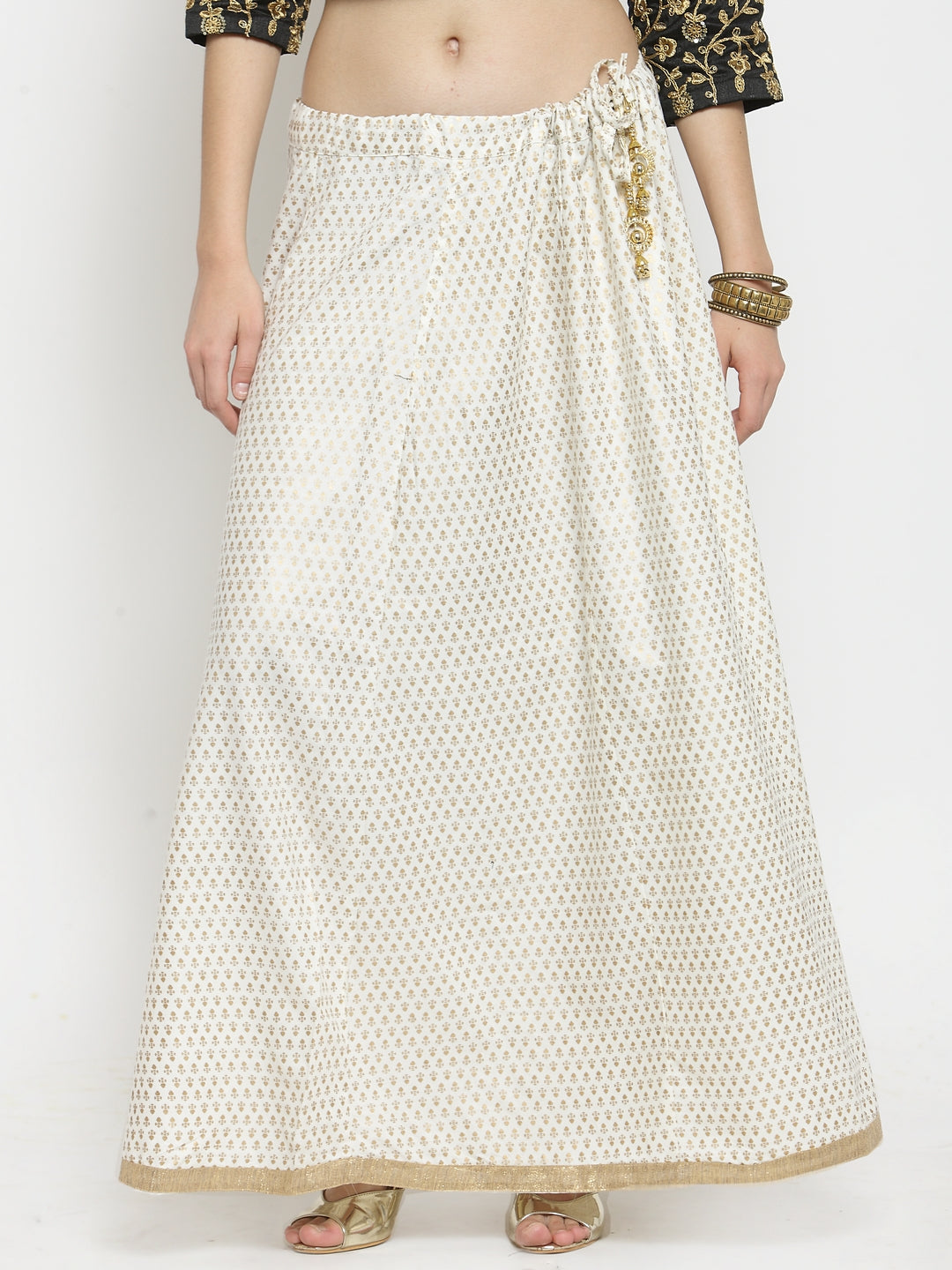 Women's Off-White Printed Rayon Maxi Skirt - Wahe-NOOR