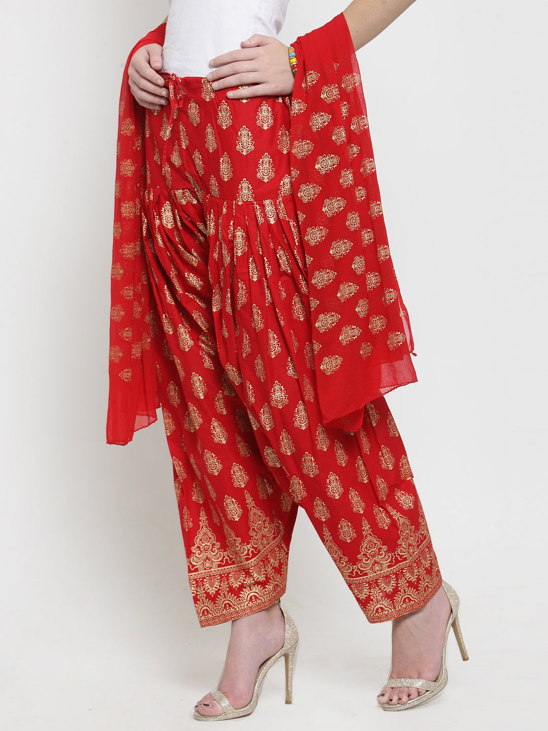 Women's Red Printed Salwar Dupatta Set (2PC) - Wahe-NOOR
