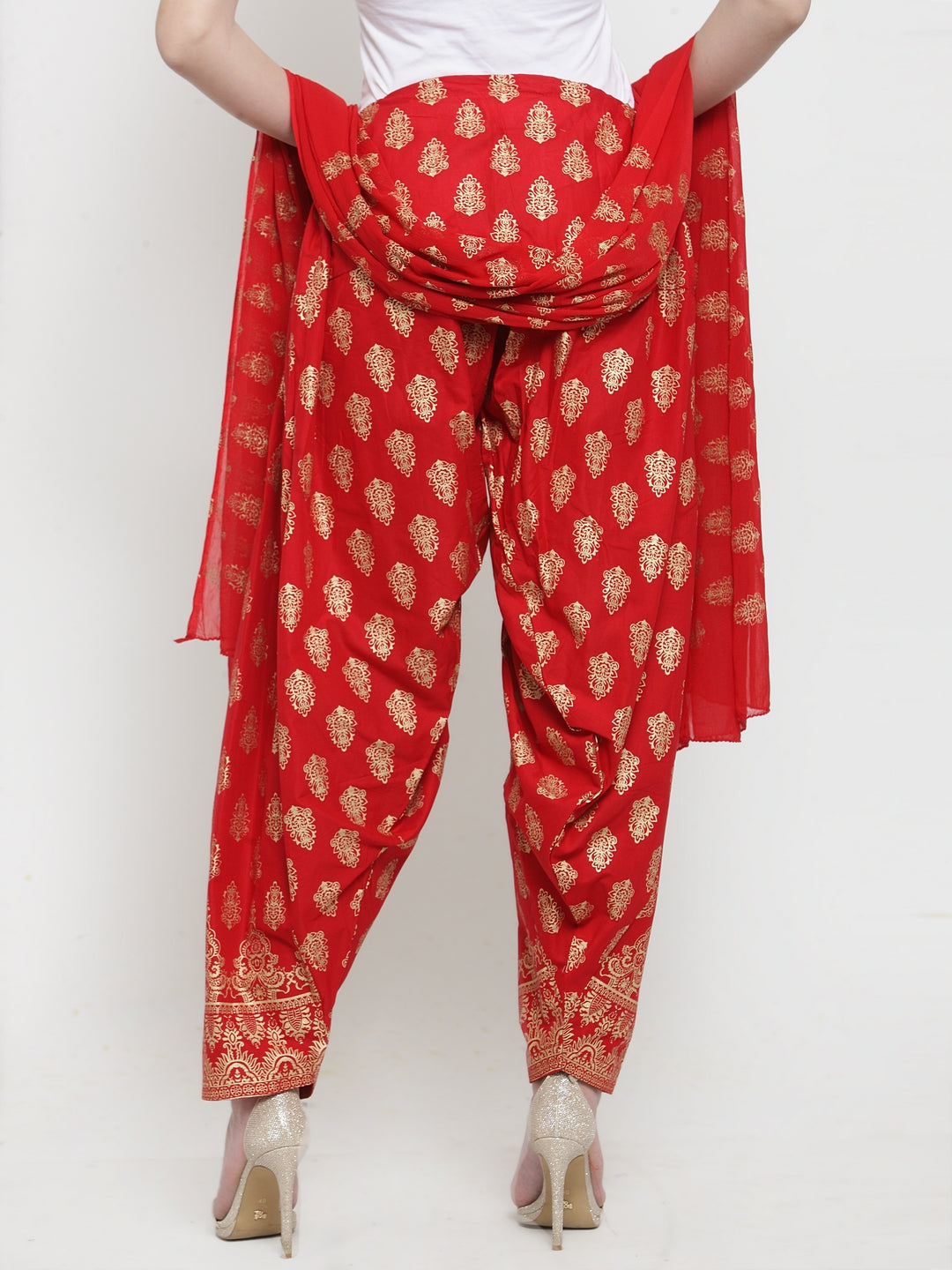 Women's Red Printed Salwar Dupatta Set (2PC) - Wahe-NOOR