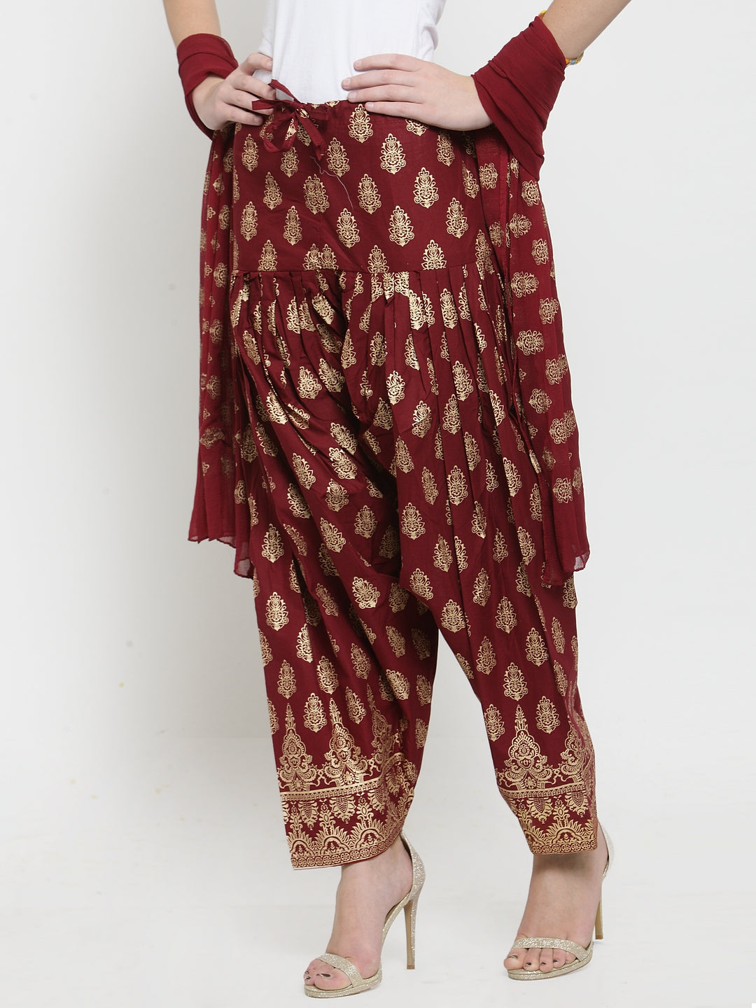 Women's Maroon Printed Salwar Dupatta Set (2PC) - Wahe-NOOR