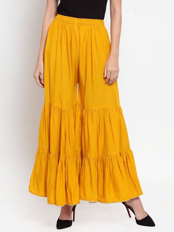 Women's Mustard Flared Solid Gharara
