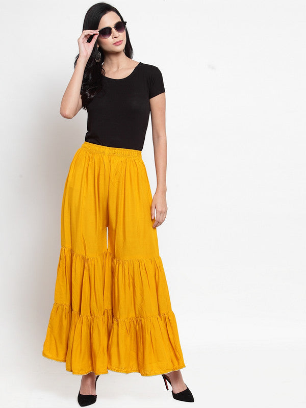 Women's Mustard Flared Solid Gharara
