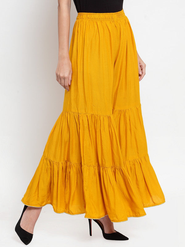 Women's Mustard Flared Solid Gharara