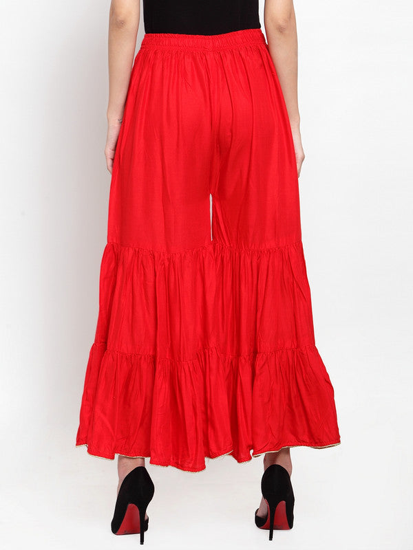 Women's Red Flared Solid Gharara
