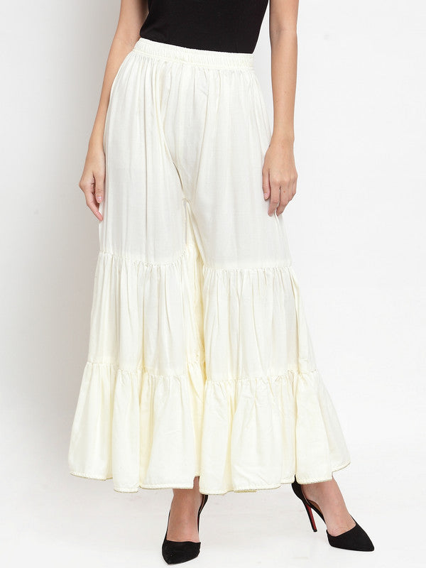 Women's Off-White Flared Solid Gharara