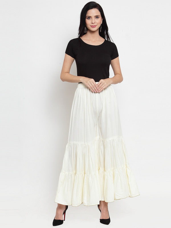 Women's Off-White Flared Solid Gharara
