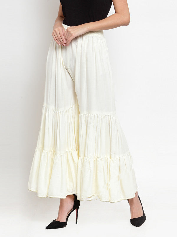 Women's Off-White Flared Solid Gharara