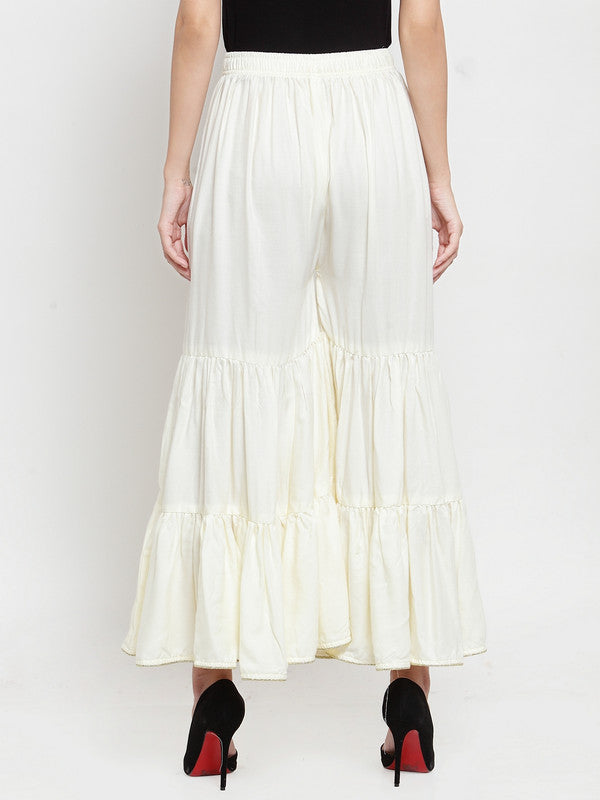 Women's Off-White Flared Solid Gharara
