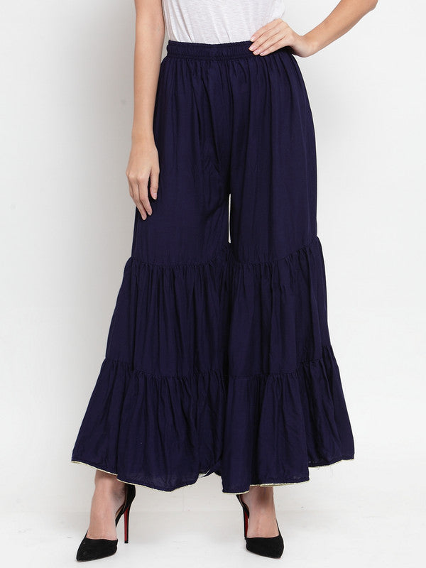 Women's Navy Blue Flared Solid Gharara