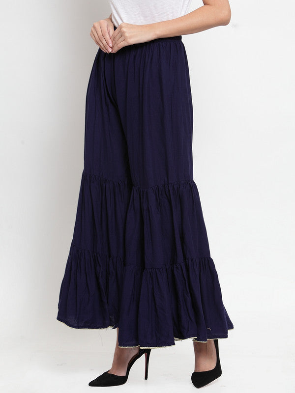 Women's Navy Blue Flared Solid Gharara