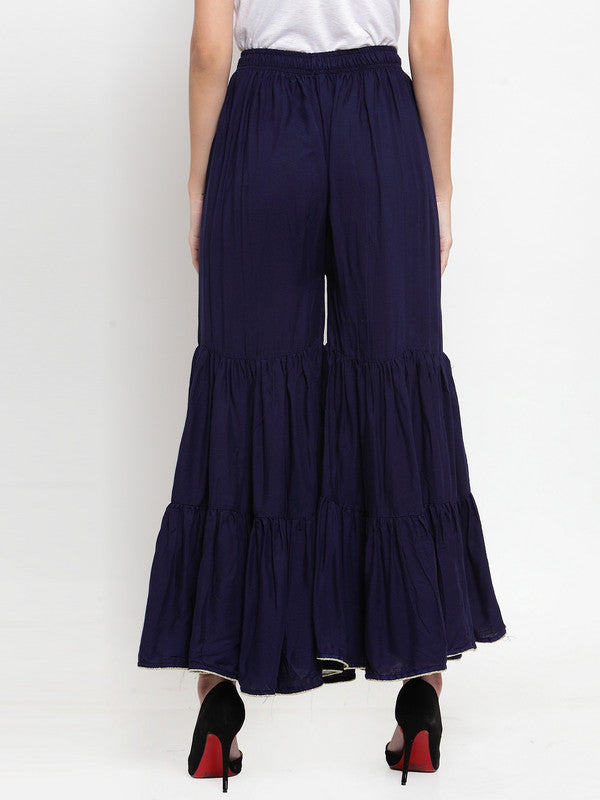 Women's Navy Blue Flared Solid Gharara