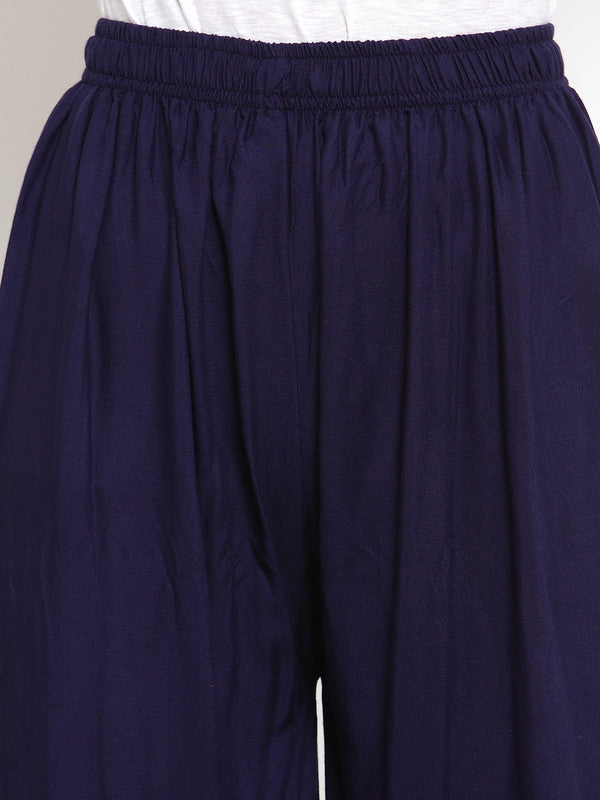 Women's Navy Blue Flared Solid Gharara