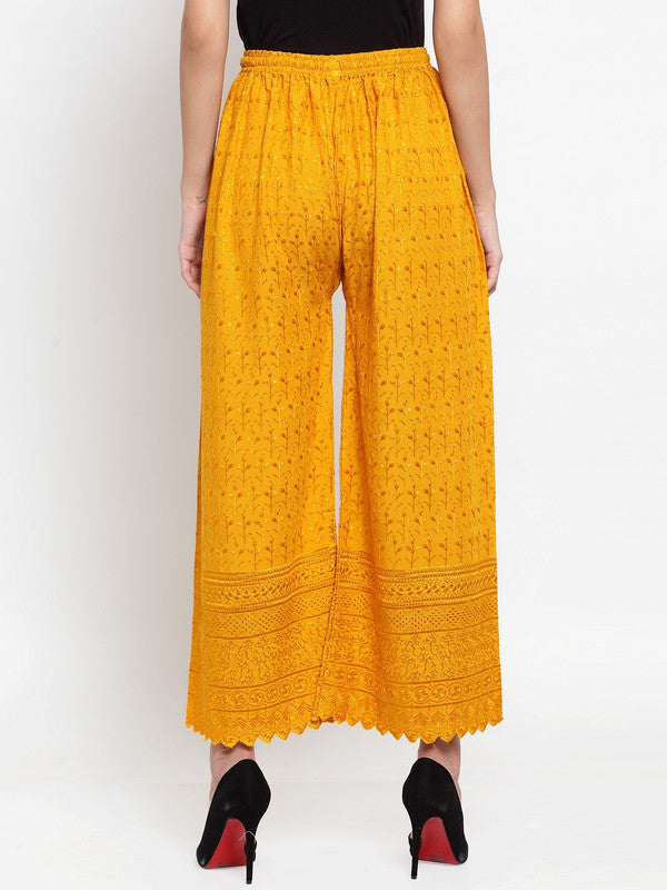 Women's Mustard Full Chikankari Rayon Palazzo